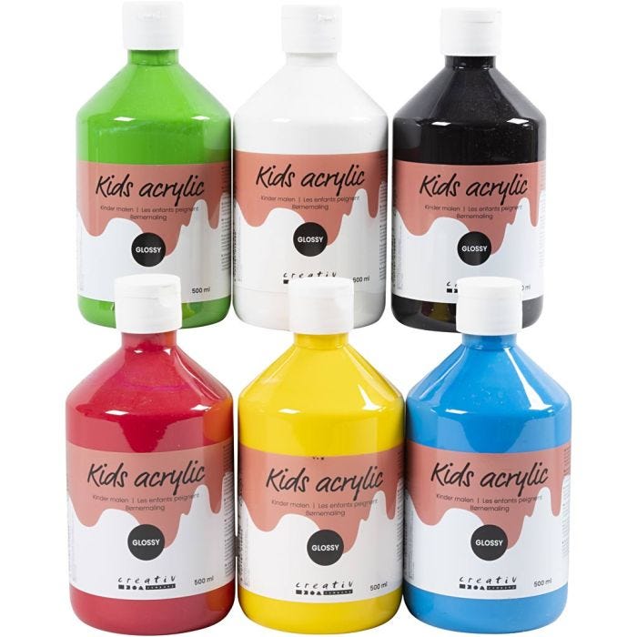Akrylmaling Blank, primær farger, 6x500 ml/ 1 pk.
