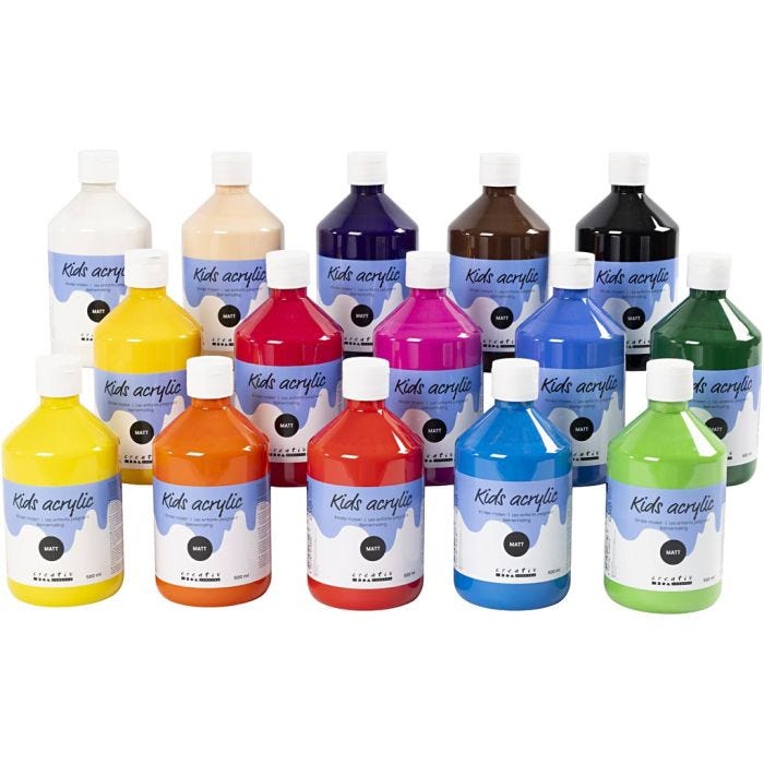 Akrylmaling Matt, ass. farger, 15x500ml/ 1 pk.