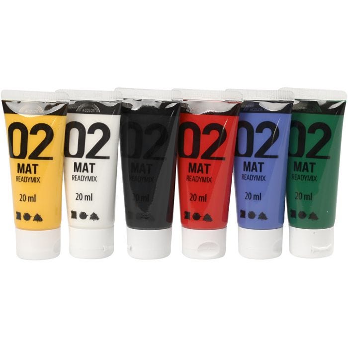 Akrylmaling Matt, standardfarger, 6x20ml/ 1 pk.