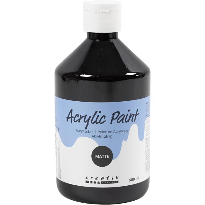 Akrylmaling Matt, svart, 500 ml/ 1 fl.