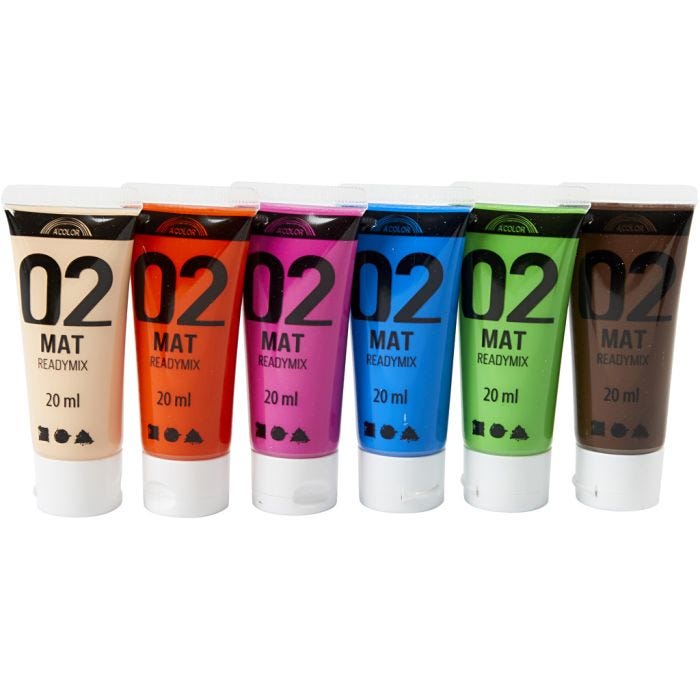 Akrylmaling Matt, suppl. farger, 6x20 ml/ 1 pk.
