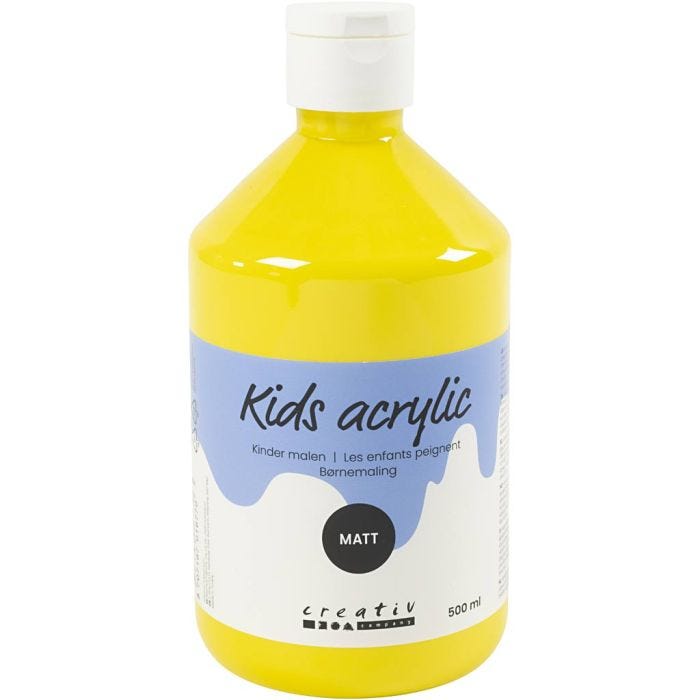 Akrylmaling Matt, primær gul, 500 ml/ 1 fl.