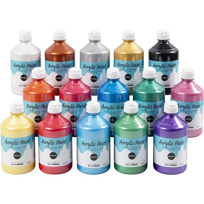 Akrylmaling Metallic, metallisk, ass. farger, 15x500 ml/ 1 pk.