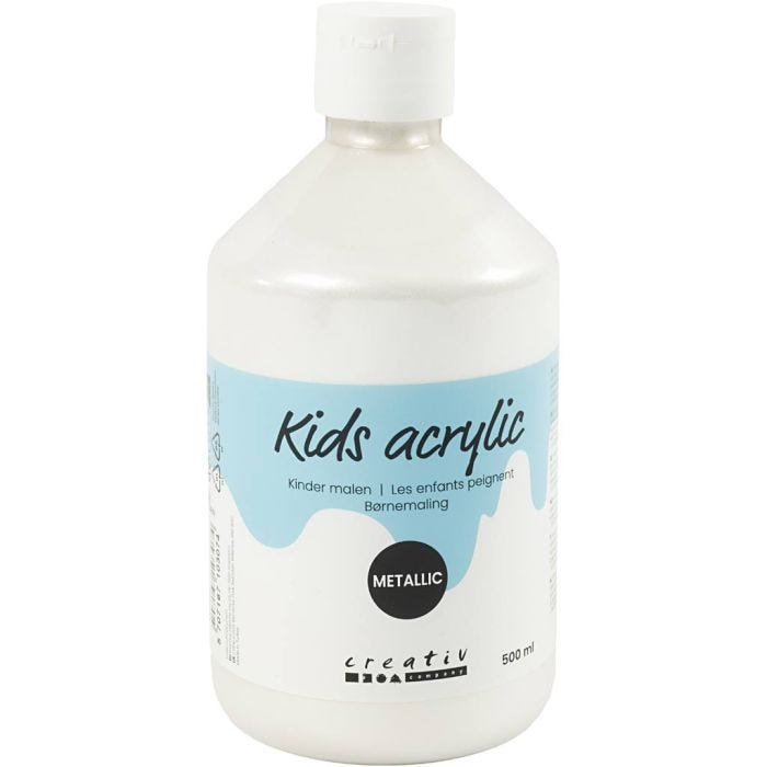 Akrylmaling Metallic, metallisk, hvit, 500 ml/ 1 fl.
