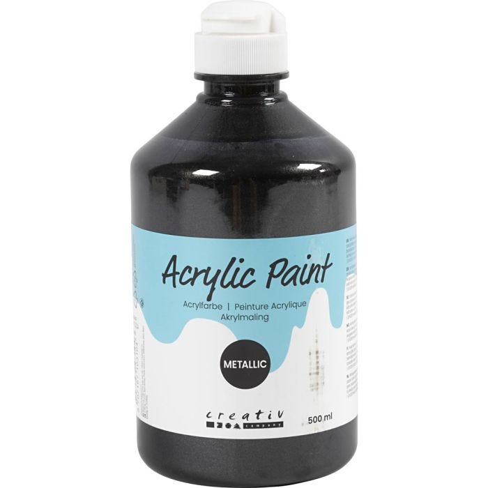 Akrylmaling Metallic, metallisk, svart, 500 ml/ 1 fl.