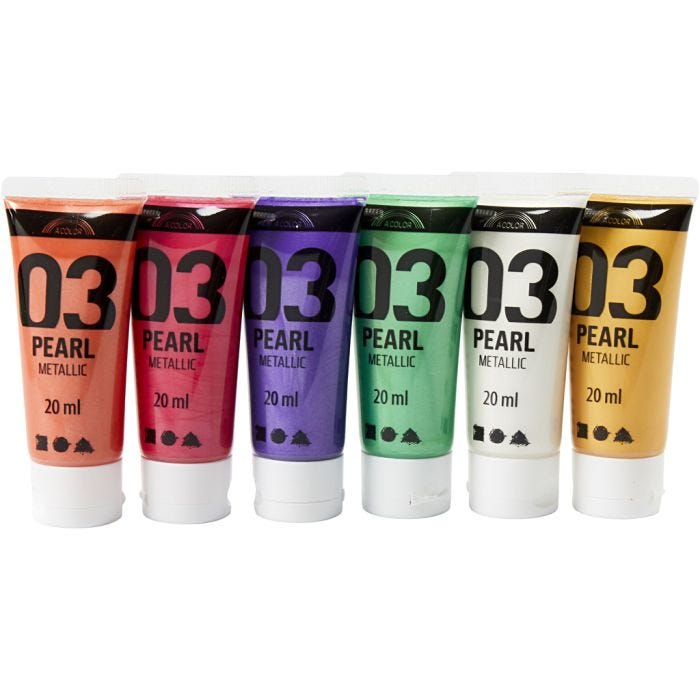 Akrylmaling Metallic, metallisk, suppl. farger, 6x20 ml/ 1 pk.