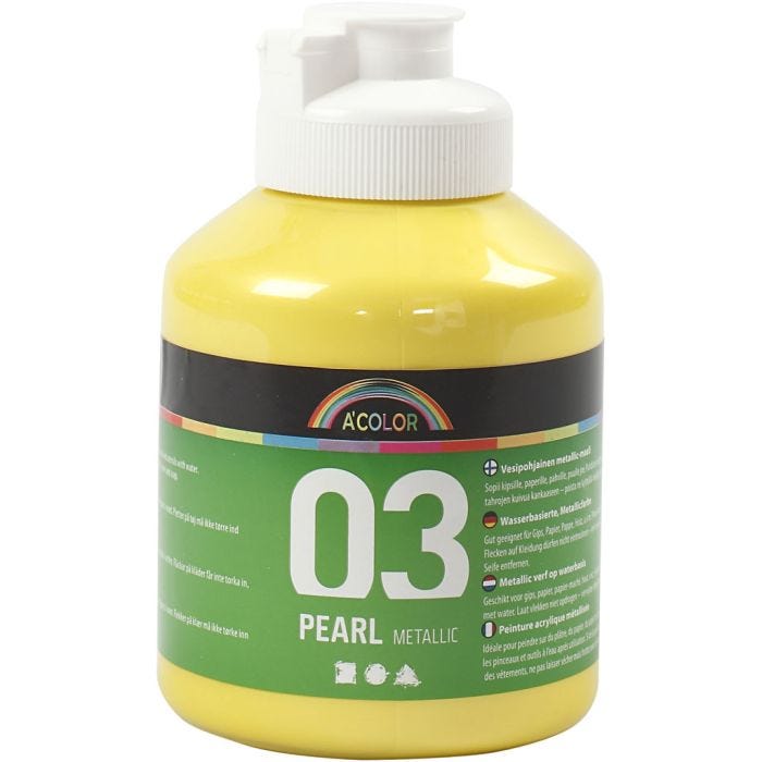 Akrylmaling Metallic, metallisk, gul, 500 ml/ 1 fl.