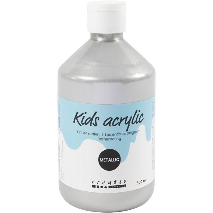 Akrylmaling Metallic, metallisk, sølv, 500 ml/ 1 fl.