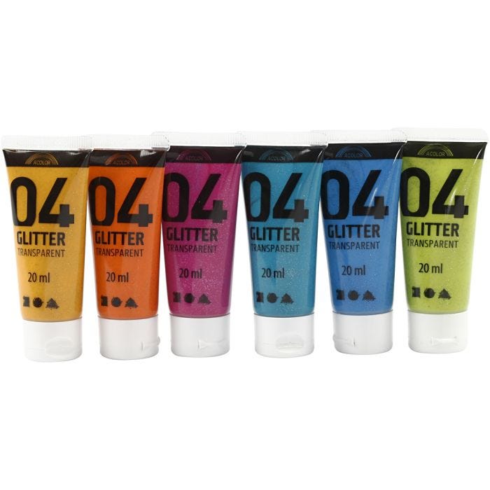 Akrylmaling med glitter, ass. farger, 6x20 ml/ 1 pk.