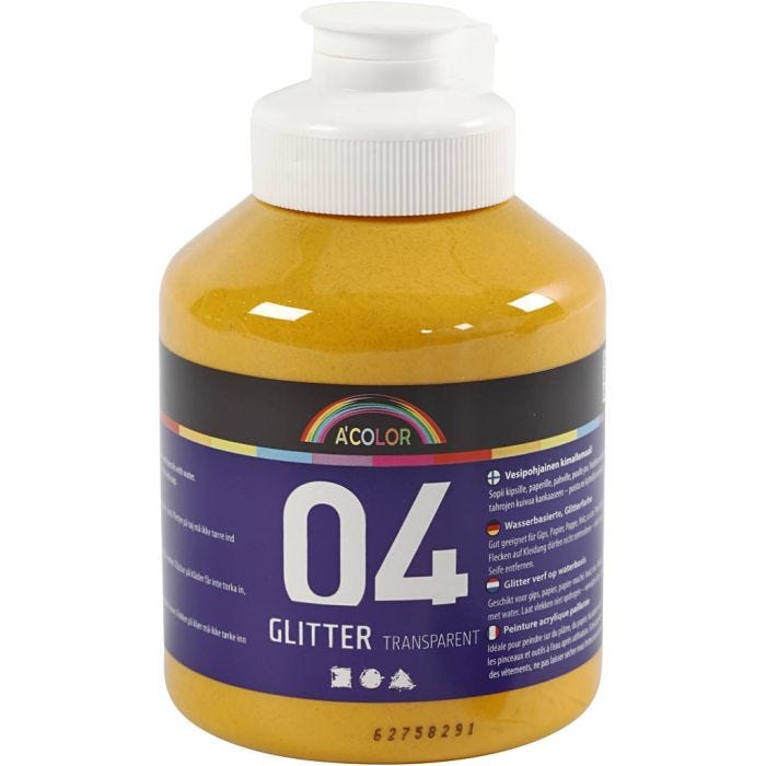 Akrylmaling med glitter, varm gul, 500 ml/ 1 fl.
