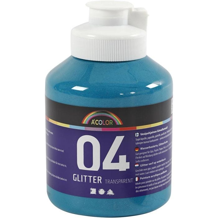 Akrylmaling med glitter, turkis, 500 ml/ 1 fl.