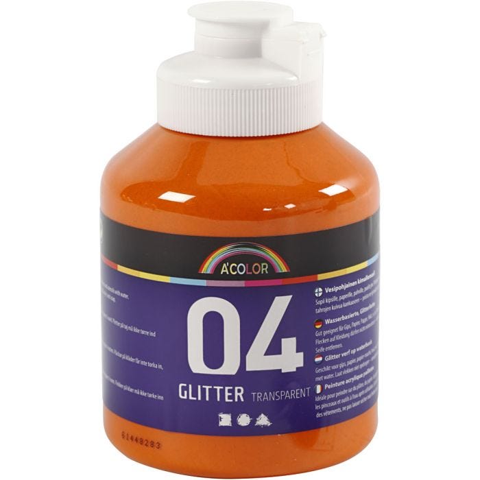 Akrylmaling med glitter, orange, 500 ml/ 1 fl.
