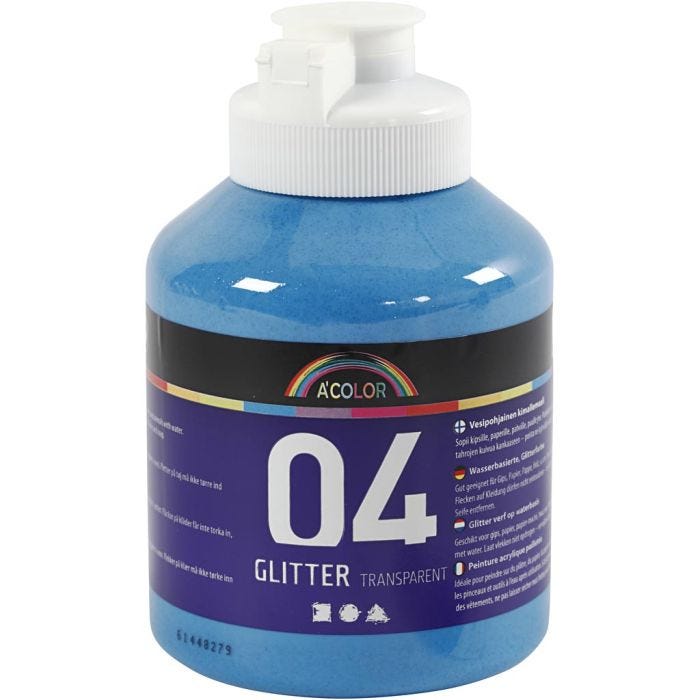 Akrylmaling med glitter, blå, 500 ml/ 1 fl.