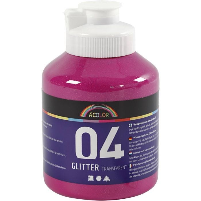 Akrylmaling med glitter, pink, 500 ml/ 1 fl.