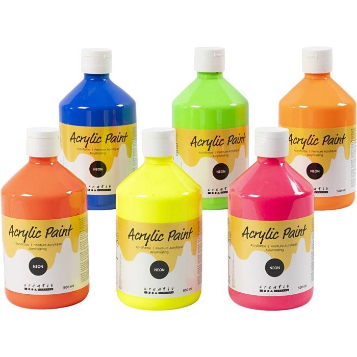 Akrylmaling Neon, neonfarger, 6x500 ml/ 1 pk.
