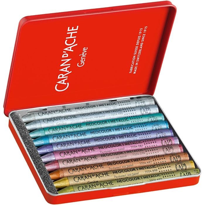 CARAN D’ACHE Neocolor I, L: 10 cm, tykkelse 8,5 mm, metallic farger, 10 stk./ 1 pk.