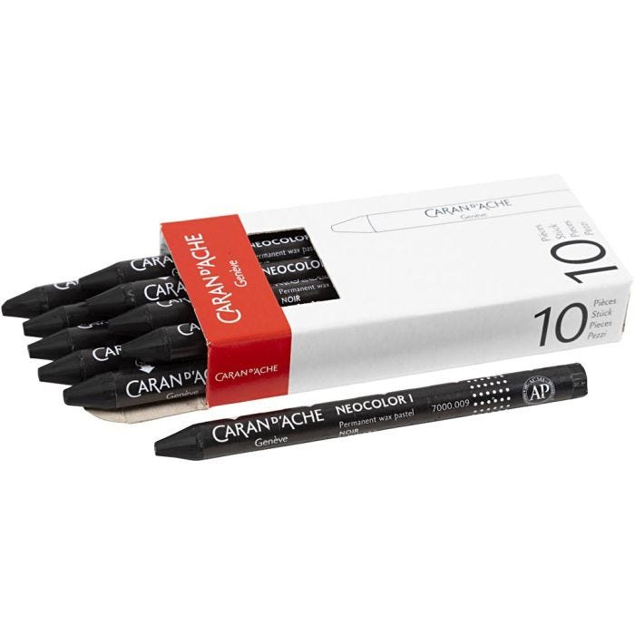 CARAN D’ACHE Neocolor I, L: 10 cm, tykkelse 8,5 mm, black (009), 10 stk./ 1 pk.