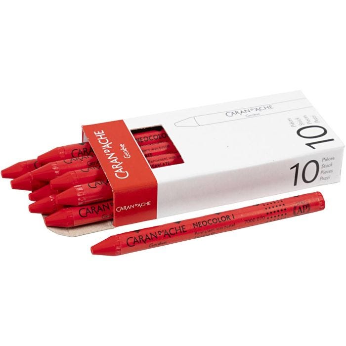 CARAN D’ACHE Neocolor I, L: 10 cm, tykkelse 8,5 mm, scarlet (070), 10 stk./ 1 pk.