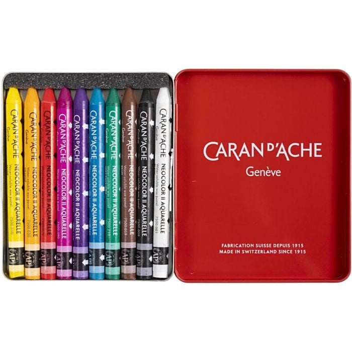 CARAN D’ACHE Neocolor II, L: 10 cm, tykkelse 8,5 mm, ass. farger, 10 stk./ 1 pk.