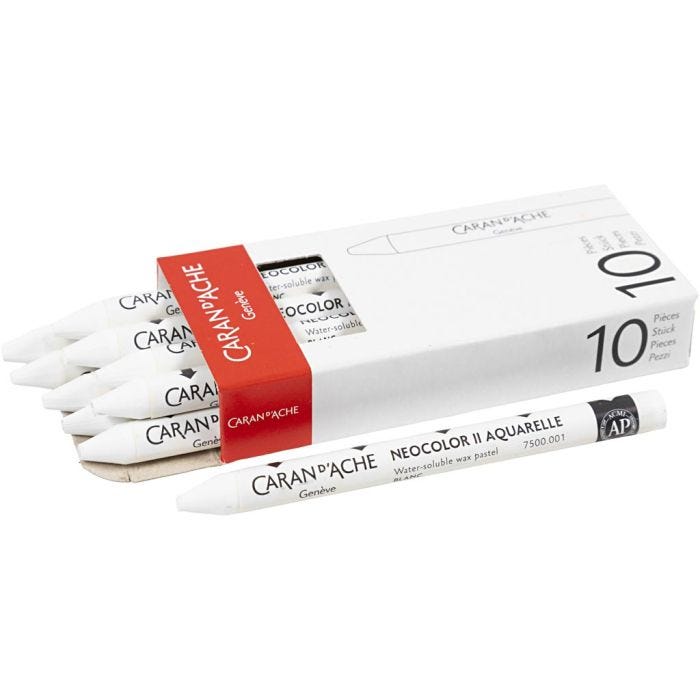 CARAN D’ACHE Neocolor II, L: 10 cm, tykkelse 8,5 mm, white (001), 10 stk./ 1 pk.
