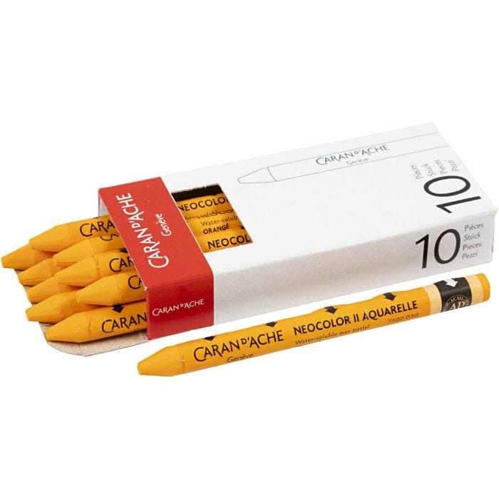 CARAN D’ACHE Neocolor II, L: 10 cm, tykkelse 8,5 mm, orange (030), 10 stk./ 1 pk.