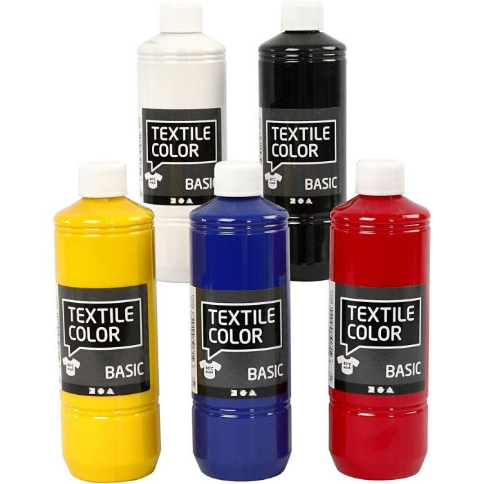 Tekstilfarge, primær farger, 5x500 ml/ 1 pk.