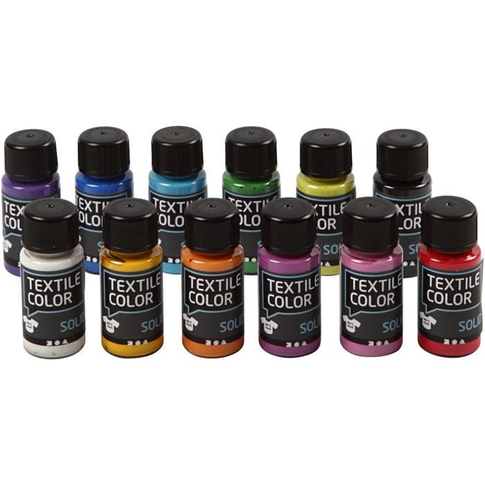 Tekstilfarge, dekkende, ass. farger, 12x50 ml/ 1 pk.