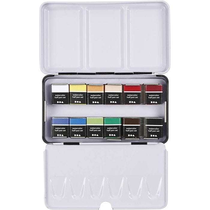 Art Akvarellfarger, ½-pan, str. 10x15x20 mm, standardfarger, 12 farge/ 1 pk.