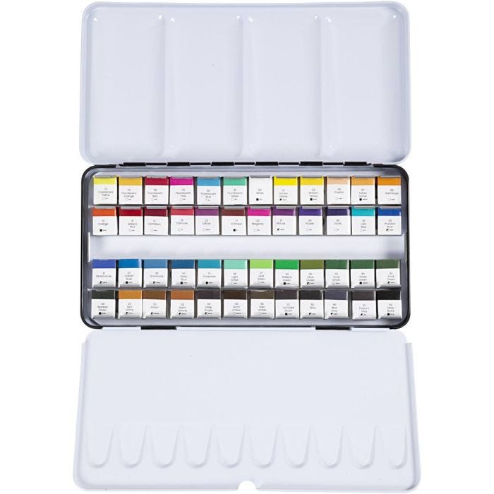 Art Akvarellfarger, ½-pan, str. 10x15x20 mm, standardfarger, 48 farge/ 1 pk.