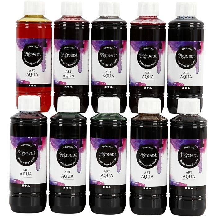 Flytende Akvarellmaling, ass. farger, 10x250 ml/ 1 pk.