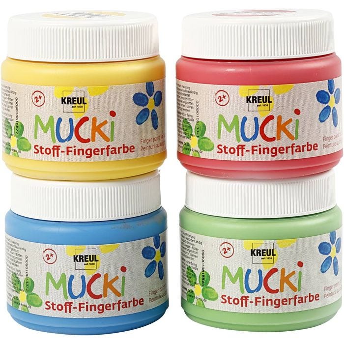 Muck Fingermaling, blå, grønn, rød, gul, 4x150 ml/ 1 pk.