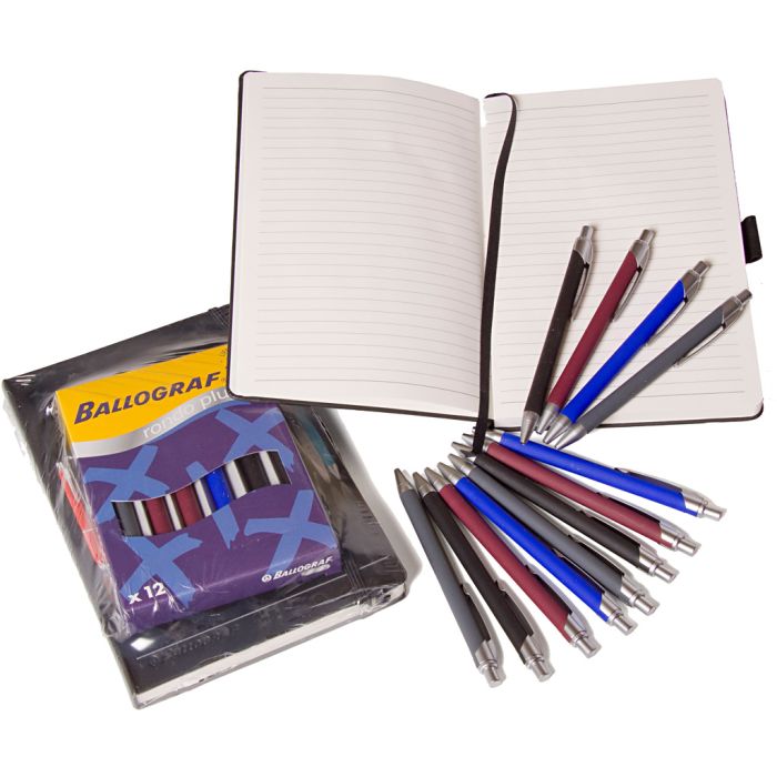 Kulepenner og notatbok, 13 deler/ 1 sett