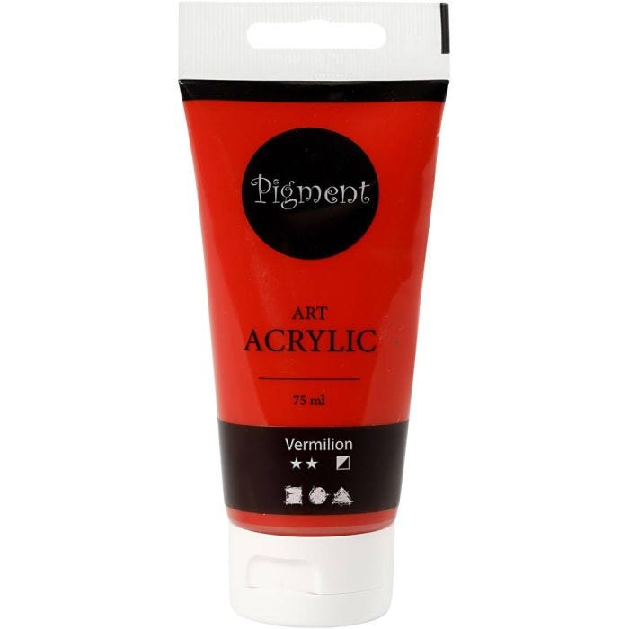 Akrylmaling, halvblank, semi opaque, primær rød, 75 ml/ 1 fl.