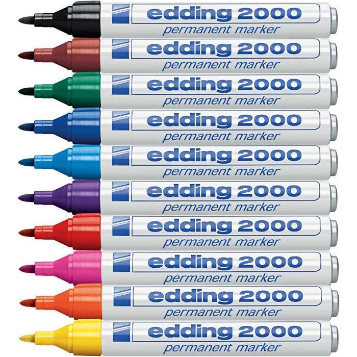 Edding Markers, nr. 2000, strek 1,5-3 mm, ass. farger, 10 stk./ 1 pk.