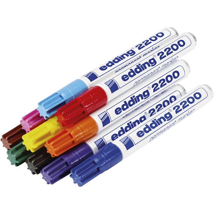 Edding Markers, nr. 2200, strek 1,5-3 mm, ass. farger, 10 stk./ 1 pk.