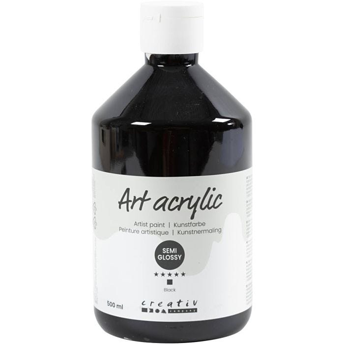 Akrylmaling, halvblank, dekkende, svart, 500ml/ 1 fl.