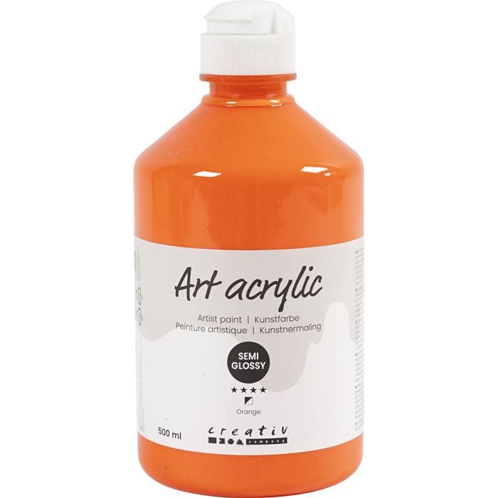 Akrylmaling, halvblank, semi transparent, orange, 500 ml/ 1 fl.