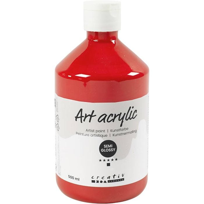 Akrylmaling, halvblank, transparent, cadmium rød, 500 ml/ 1 fl.