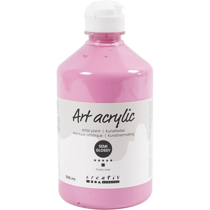 Akrylmaling, halvblank, dekkende, støvete rosa, 500 ml/ 1 fl.
