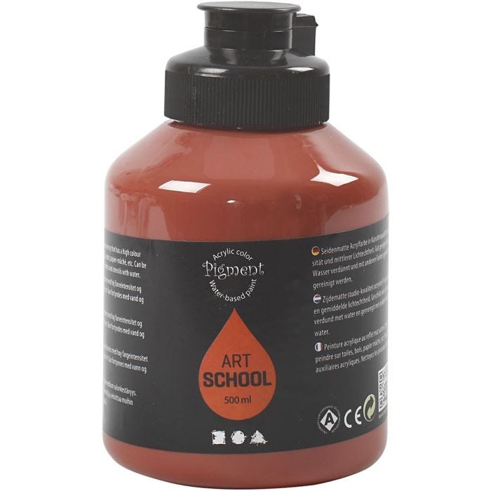 Akrylmaling, halvblank, semi transparent, burnt sienna, 500 ml/ 1 fl.