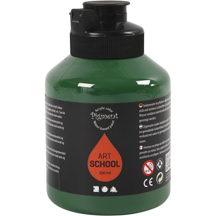 Akrylmaling, halvblank, semi transparent, mørk grønn, 500 ml/ 1 fl.