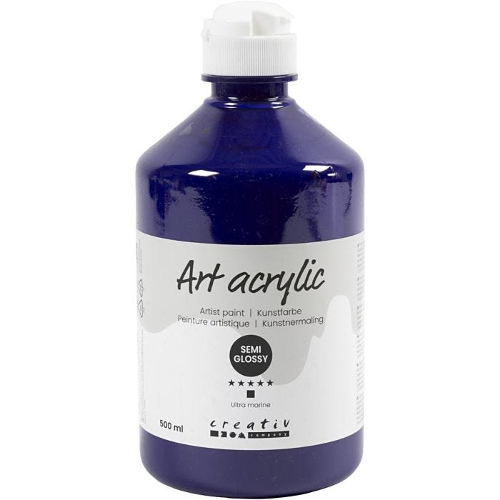 Akrylmaling, halvblank, dekkende, ultra marine, 500 ml/ 1 fl.