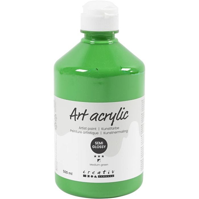 Akrylmaling, halvblank, dekkende, medium green, 500 ml/ 1 fl.