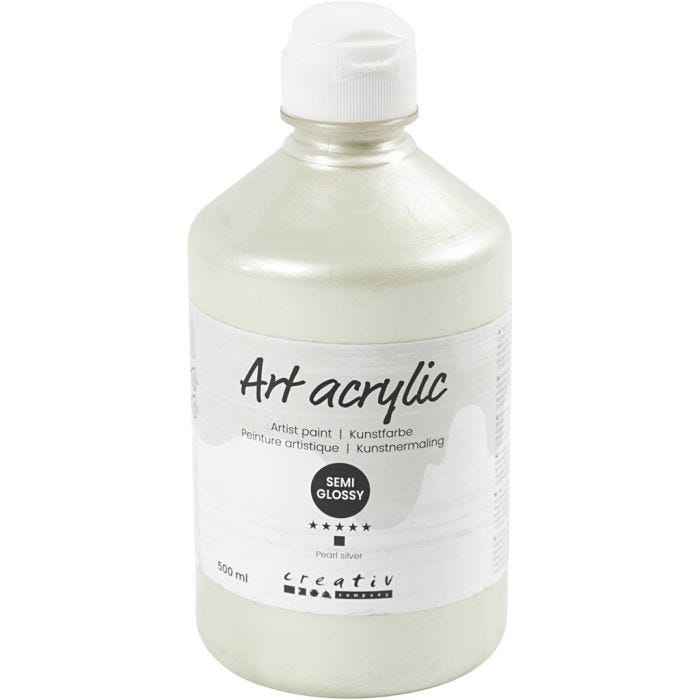 Akrylmaling, halvblank, dekkende, pearl silver, 500 ml/ 1 fl.