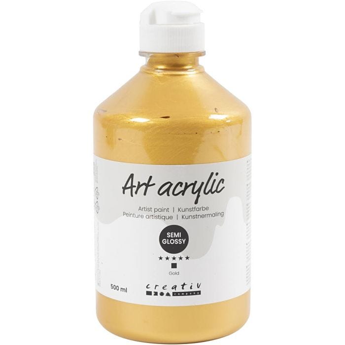 Akrylmaling, halvblank, dekkende, gull, 500 ml/ 1 fl.