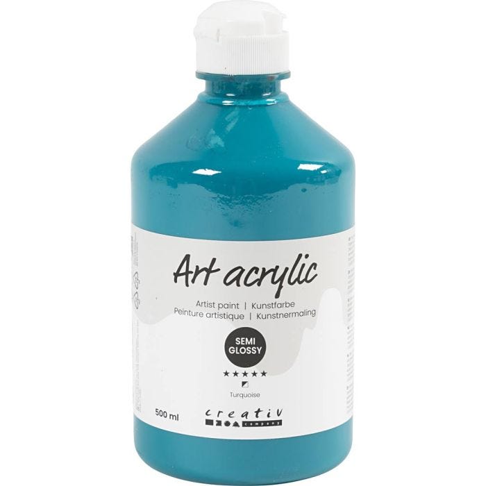 Akrylmaling, halvblank, dekkende, turkis, 500 ml/ 1 fl.
