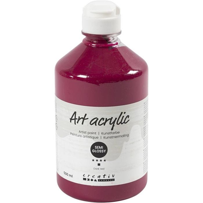 Akrylmaling, halvblank, semi transparent, mørk rød, 500 ml/ 1 fl.