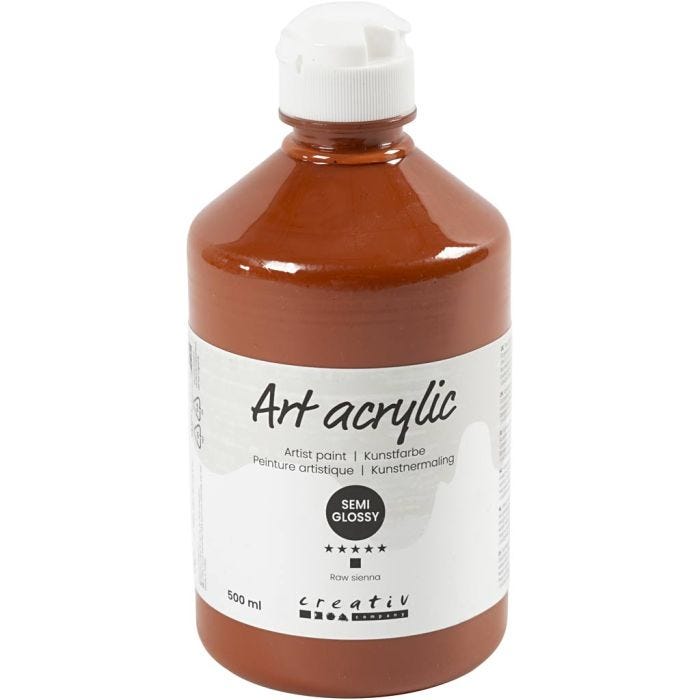 Akrylmaling, halvblank, dekkende, rå sienna, 500 ml/ 1 fl.