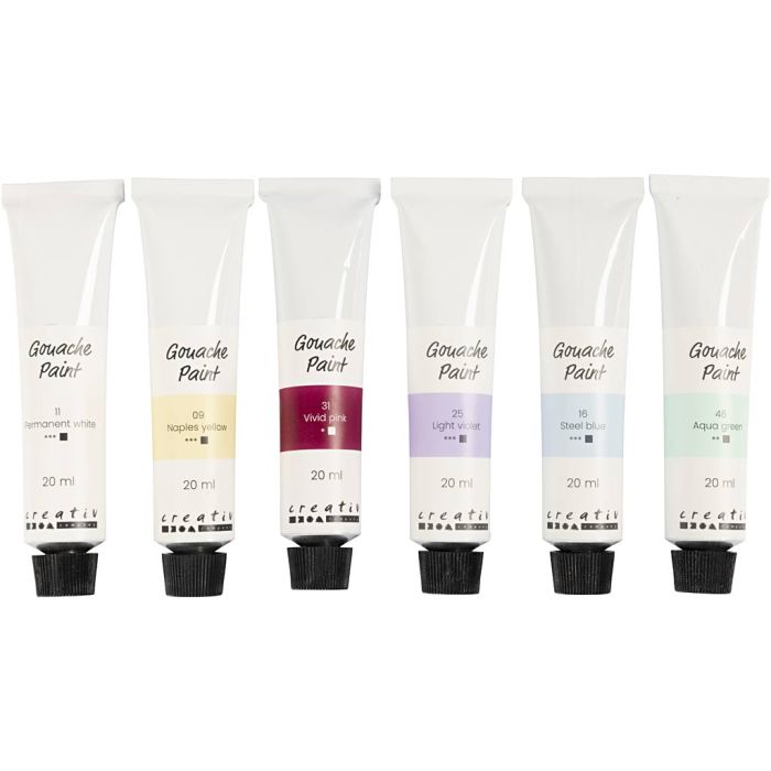 Gouache-maling, pastellfarger, 6x20 ml/ 1 pk.
