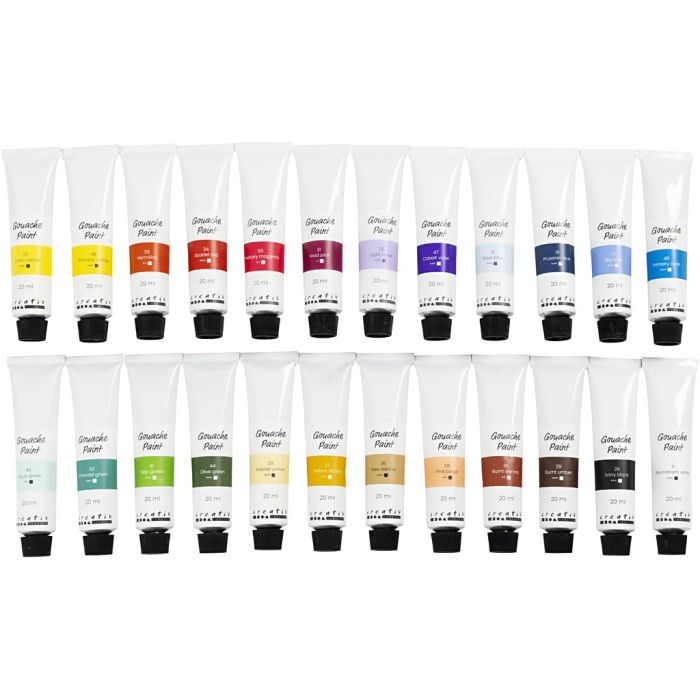 Gouache-maling, ass. farger, 24x20 ml/ 1 pk.